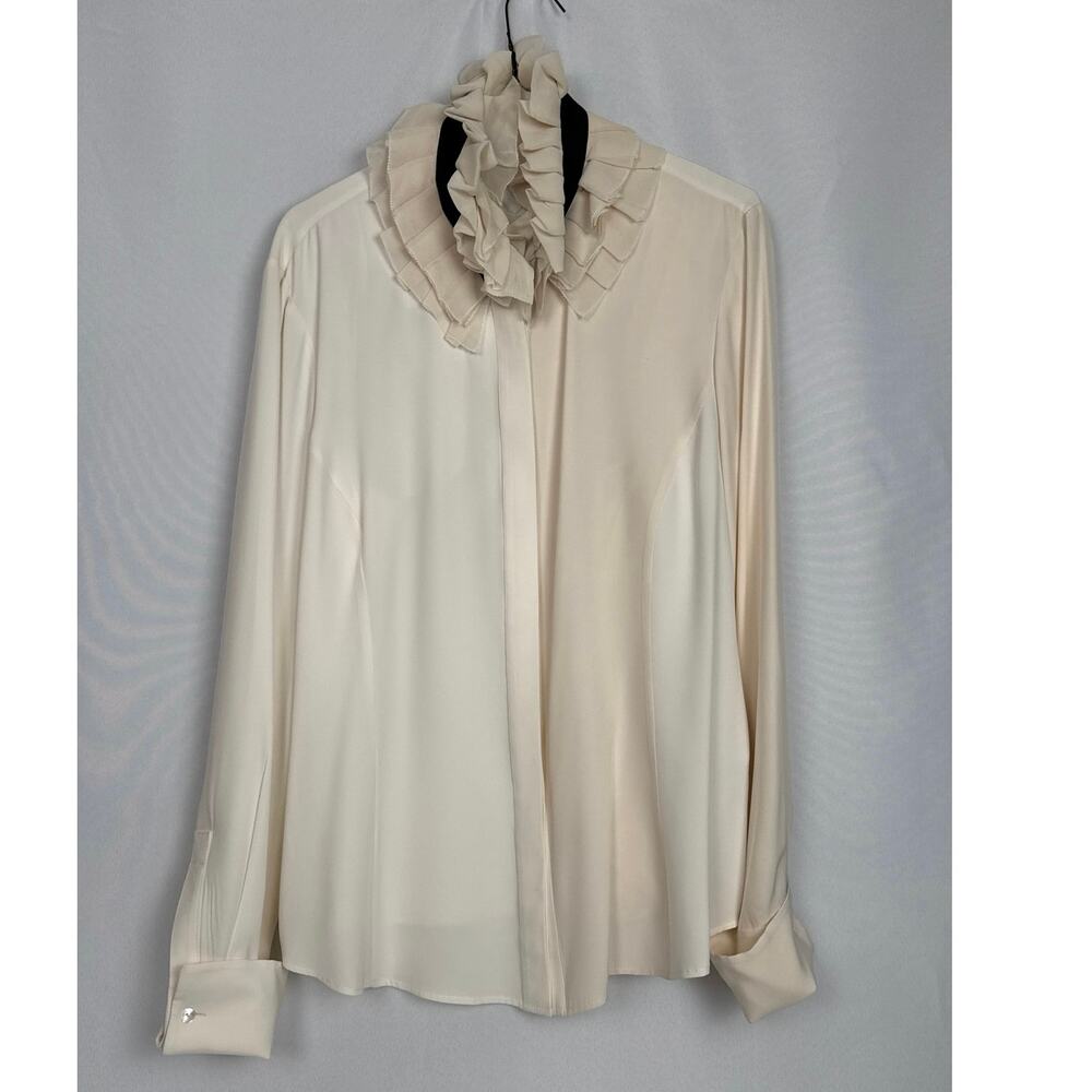 Lafayette 148 New York Womens Silk Ruffle Collar Blouse Size 14 Ivory Career